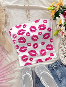 Soleia Women's Casual Versatile Lip Print Tube Top, Suitable For Dates And Parties - Multicolor - View 4