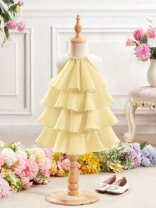 Babygirl Cute Yellow Elegant Organza Summer Dress - Yellow - View 5