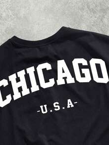 Manfinity ZONE917 宽松白色“CHICAGO”印花黑色短款露背背心 - 黑色 - 查看 2