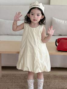 DAZY Toddler Girls' Round Neck Solid Color Korean Style Sleeveless Dress, Spring/Summer - White - View 6