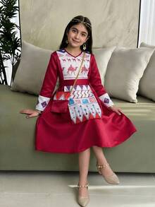 SHEIN Robe élégante de Ramadan pour préadolescentes avec sac - Rouge - Voir 2
