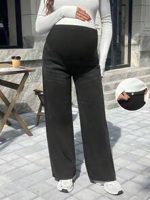 SHEIN 可调节腰围宽松孕妇直筒牛仔裤 - 黑色 - 查看 7