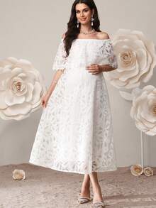 Vestido elegante de hombros descubiertos para mujeres embarazadas - Blanco - Ver 4