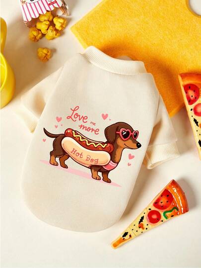 PETSIN 1 Pc Cool Sausage Dog Love Letter Printed Pet Beige Autumn/Winter Thick Warm Leisure Style Pet Clothes
