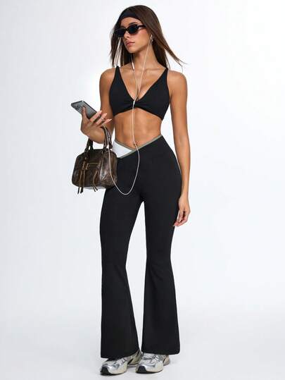 Eassivo Eassivo Contrast Waistband Flared Casual Sports Pants