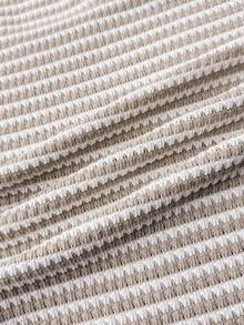 SHEIN 少女提花卡其色和白色条纹圆领长袖休闲T恤 - 卡其色 - 查看 4