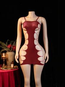 ChaseTheNight Vestido de malla lencería sexy para mujer (1 pieza), para salir - Burdeos - Ver 3