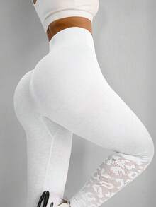 Slayform Seamless High Elasticity Leopard Print Mesh Sexy Tight Leggings For Sports & Fitness - Light Grey - View 6