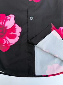 Manfinity Swimmode Conjunto de Camisa de Manga Curta com Estampa Floral e Shorts de Cor Sólida para Homens, Conjunto Curto de 2 Peças, Conjunto de Flores Curto, Conjunto Combinando de Flores para Férias Masculino - Multicolorido - Visão 6