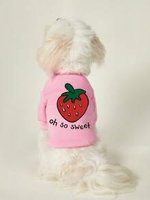 PETSIN 1 Pc Red Strawberry Fruit Letter Valentine's Day Print Pet Pink Autumn And Winter Thick Warm Casual Pet Clothing - Pink - View 5