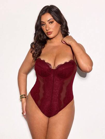 SHEIN BAE Summer Beach Vacation Plus Size Clothing Holiday Clothing Party Gathering, Dating Travel, Going Out, Music Festival Clothing, Concert Clothing, Country Music Festival Clothing,Women's A Spaghetti Strap Lace Patchwork Black Corset Top Sexy New Years Top Bodysuit,New Years Women Outfit,Corset Tops For Women