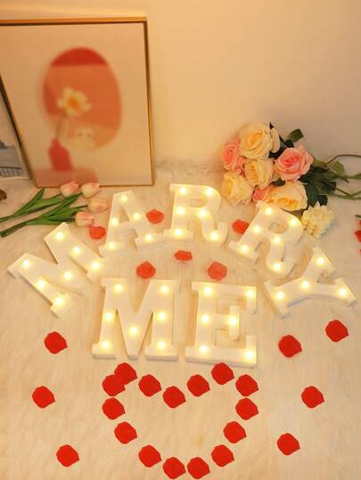 1pc 16cm/6.3inch Home Decor Led Alphabet & Number Night Lights, "Marry Me" Marquee Lights, Warm Led Letter Light,Bedroom Wall Decor Letter Light,Living Room Decor Lights,Christmas Decorations Lights, Customizable English Letters & Numbers, Wall Mountable, Battery Operated,Wedding Birthday Party Proposal Decoration Lights