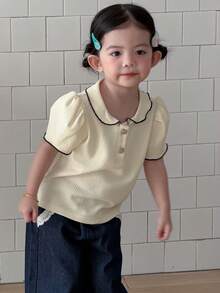 DAZY 女童休闲荷叶边领T恤上衣，夏季 - 白色 - 查看 8