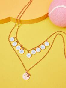 LOONEY TUNES X SHEIN 1pc Fashionable Zinc Alloy Cartoon Pattern Pendant Necklace With Delicate Chain, Simple & Cute, Suitable For Party, Concert, Festival - Gold - View 2