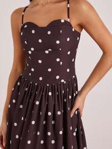 Enchnt 女士新款波点吊带长裙 - 咖啡棕 - 查看 2