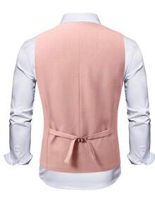 Manfinity Mode Men's Solid Color Single-Breasted Casual Business Travel Suit Vest - Pink - View 2