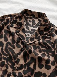 AXEPEAK Men Leopard Button Front Short Sleeve Rave Shirt, For Vacation, Couple Things - Camel - View 5