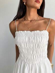 Aloruh Women's Solid Color Spaghetti Strap Tube Top Dress - White - View 3