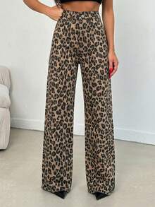 SHEIN PETITE 100% Cotton MID RISE WIDEEG CUT LEOPARD PETITE JEAN - Multicolor - View 5
