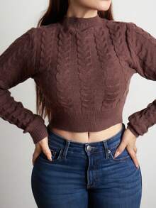 Lupita Cardoza Femmes Vintage Tricot Épais Col Rond Ajusté Manches Longues Pull, Base Minimaliste Couleur Abricot pour l'Automne/Hiver - Nude - Voir 5