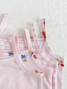 SHEIN Vintaside Kids 4pcs Baby Girls' Casual Cute Rabbit & Bear Pattern Bodysuit, Suitable For Spring/Summer, Daily Wear - Pink - View 5