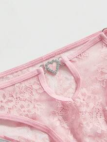 ROMWE J-Fashion 1件 Y2K 性感蕾丝透明爱心水钻亮片女士丁字裤 - 粉色 - 查看 3