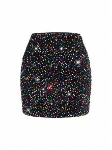 SHEIN Clasi 女士时尚派对亮片紧身迷你裙 - 彩色 - 查看 2