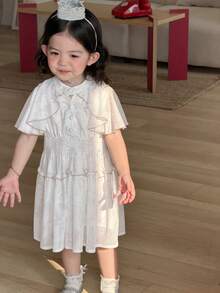 DAZY Baby Girl Ruffled Hem Casual Dress, Spring/Summer - White - View 6