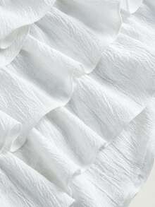 SHEIN Baby Girl Woven Solid Color Ruffle Hem Casual Skirt, Baby Girl Ruffle Shorts - White - View 5