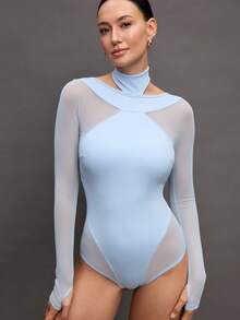 Activina 女士纯色网眼拼接长袖芭蕾舞紧身衣