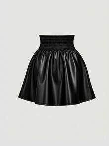 SHEIN MOD Chân váy xòe cạp cao màu nâu da PU kiểu cổ điển, đính cúc ngọc trai, phong cách preppy, thích hợp cho hẹn hò, dự tiệc, lễ hội, tiệc trà, sinh nhật. - màu đen - Xem 2