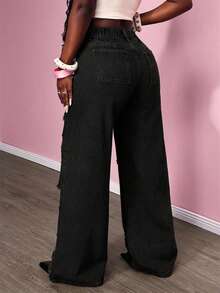 Slaydiva Damen Jeans in Große Größen mit Destroyed-Effekt - Schwarz - Übersicht 3