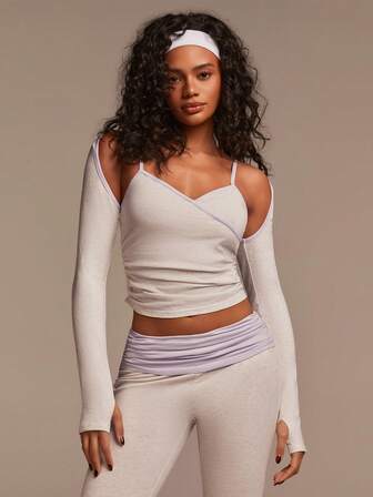 Athîral 两件套女士休闲长袖吊带背心和细肩带背心套装