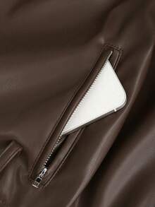 Sweetra 时尚设计 PU 皮革短款摩托车夹克 - 咖啡棕 - 查看 4