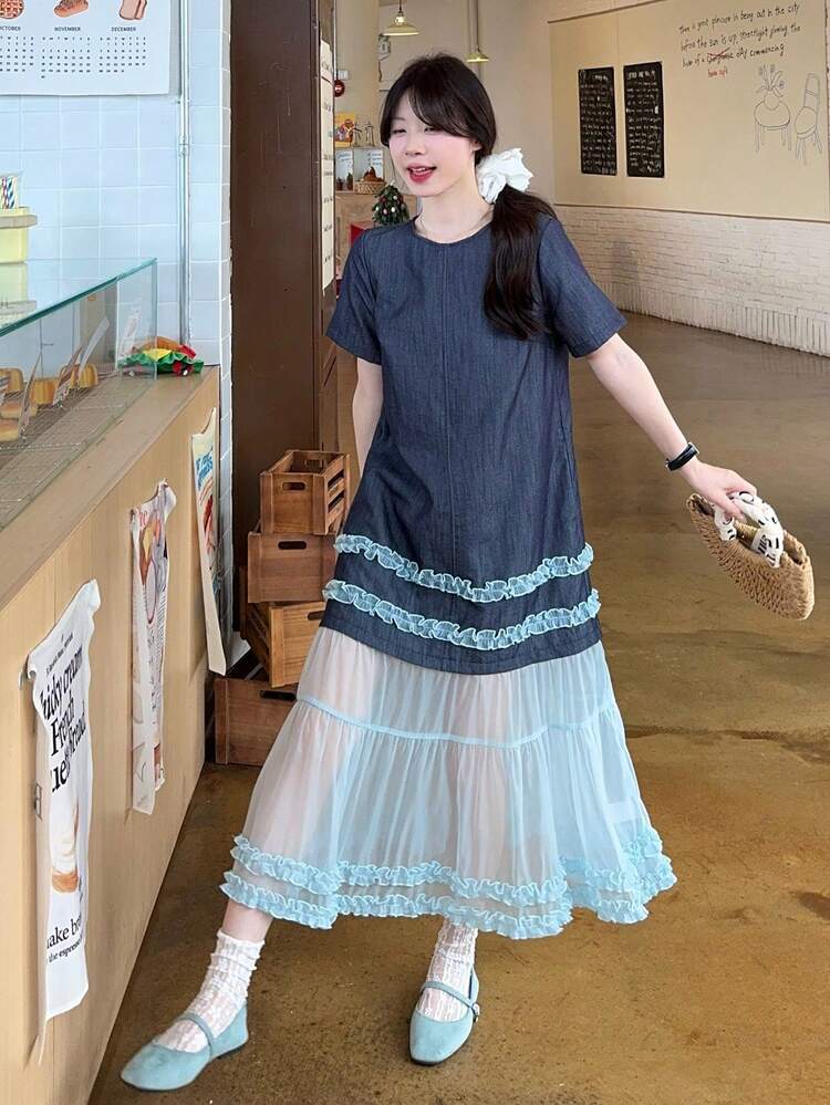 Women's Round Neck Casual Color Block Patchwork Sleeveless Mid-Length Dress Spring Sundress