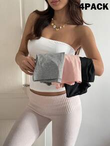 SHEIN EZwear 4 件套女士纯色修身吊带背心，适合夏季 - 彩色 - 查看 3