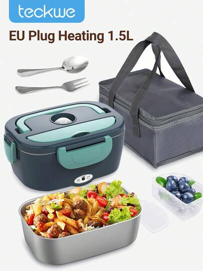 Teckwe Elektrikli Yemek Kutusu Isıtıcı, Paslanmaz Çelik Kutu, Çatal ve Kaşık İçeren 7'si 1 Arada Taşınabilir Isıtıcı, Yeşil Isıtmalı Yemek Kutusu, Sürücü/İş/Hediye İçin İdeal - AB Fişi