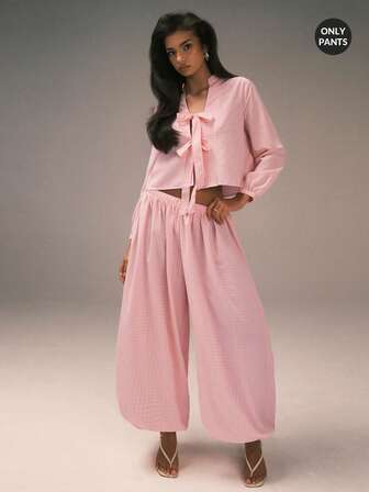 Athîral Women's Casual Everyday Pink Plaid Loose Balloon Pants