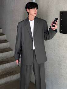 DAZY 男士纯色深灰色西装外套和裤子套装，春秋季 - 深灰色 - 查看 5