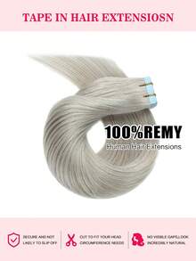 Tape In Hair Extensions 100% Remy Human Hair 12-24inches Silver Grey Color Straight Seamless Skin Weft Tape Hair Extensions 50g/Pack Tape In Hair Tape Ins Hair Extensions Halloween Costumes - SSilver - View 3
