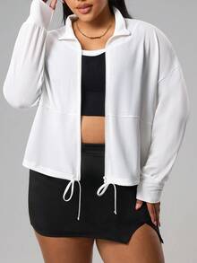 Rhythm Era Plus Size Solid Color Minimalist Casual Long Sleeve Sports Jacket - White - View 5