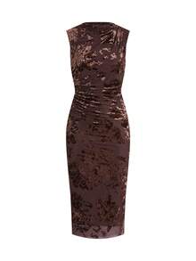 Ellevyn Women's Sleeveless Pleated Printed Mesh Knit Dress, Summer - Brown - View 5