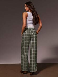 Athîral Damen Lässig Alltags Grün Karomuster Taschen Hose, Gerade Beinform, Bequemer und weicher Webstoff, Retro Boho Stil, Grüne Hose, Ausgehose für Damen, Frühling Damen, Sommer Urlaub, Urlaub für Damen, Lässig Hose für Damen, Grafik Hose - Verschiedenfarbig - Übersicht 2