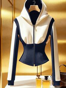 Franclia Jachetă elegantă casuală pentru femei, alb-negru, cu model patchwork, croită