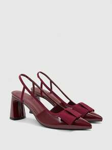 CUCCOO BIZCHIC Burgundy Pointed Toe Bow Decor Chunky Heel High Heels - Burgundy - View 2