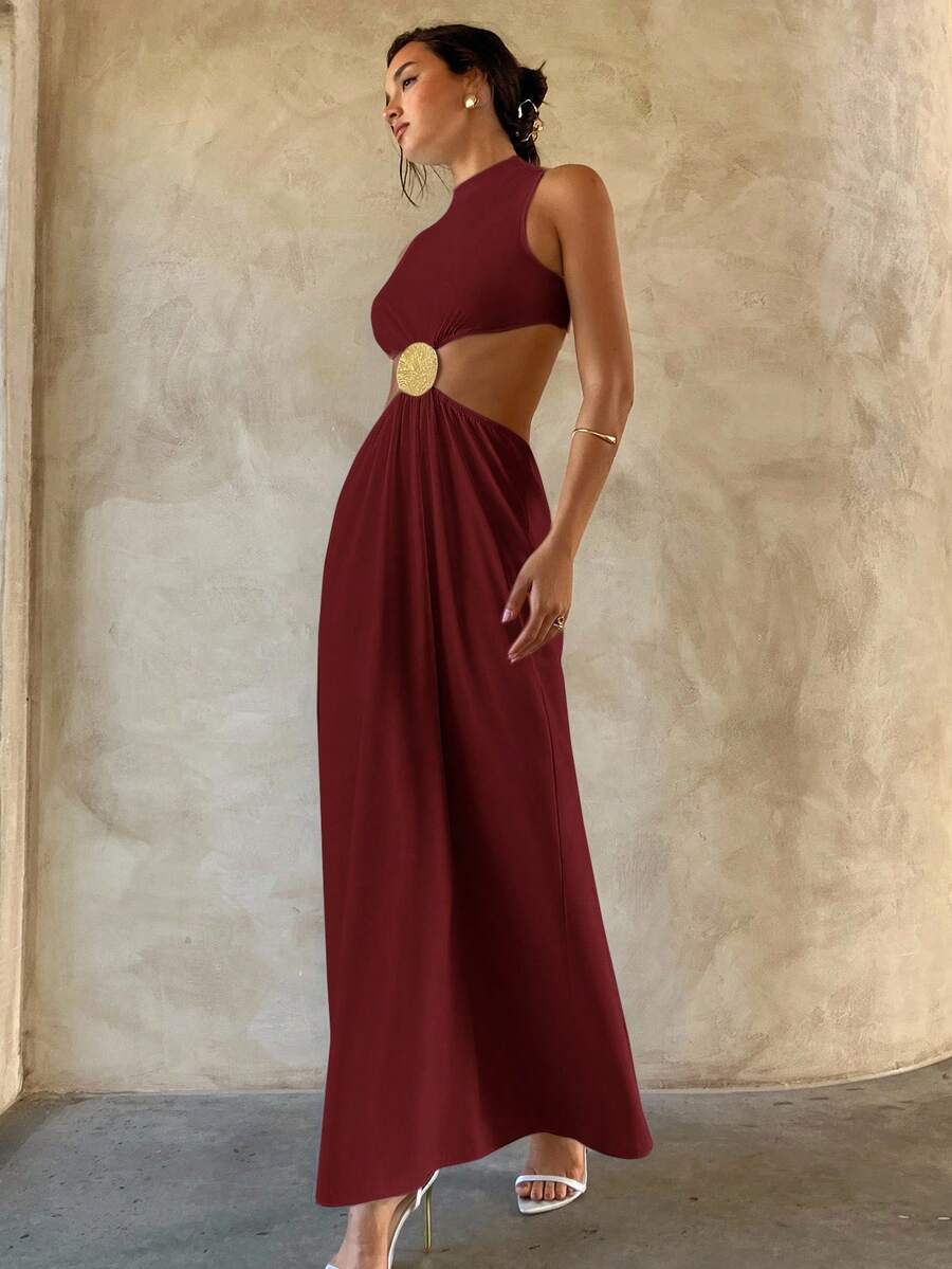 Aloruh Minimalist Commuter Chic Wedding Season Sexy Extra Long Dress,Summer Dresses For Women - Burgundy - View 1