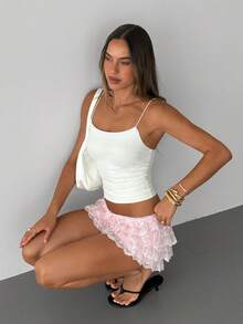 Aloruh Quần short mini ren hồng phong cách Y2K, dễ thương, thích hợp cho tiệc tùng, dạo phố, đi nghỉ mát, mặc thường ngày. - Màu Hồng baby - Xem 5