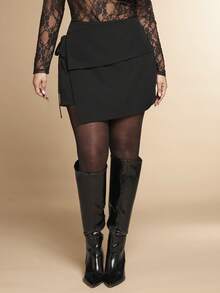 SHEIN BAE Gonne mini asimmetriche a strati nere tinta unita, gonne da lavoro, gonne eleganti, gonne per pendolarismo, gonne casual, gonne da ufficio, gonne attillate, gonne sexy per donne taglie forti