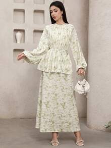 Veilorie Women's Printed Casual Long Sleeve Dress - Mint Green - View 3