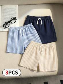 SHEIN Playful Pals 3pcs/Set Baby Boys' Casual Khaki Striped Shorts Set, Summer, Black & White Stripe, Solid Color Shorts, Summer Essentials For Daily Wear, Vacation & Outings, Baby Clothes Baby Boys Outfit,Baby Summer Shorts Baby Boy Shorts Pack 3 Piece Baby Boy Shorts Toddler Striped Shorts Boys Checkered Shorts Baby Boy Striped Shorts Toddler Striped Shorts Baby Boy Plain Shorts - Multicolor - View 4